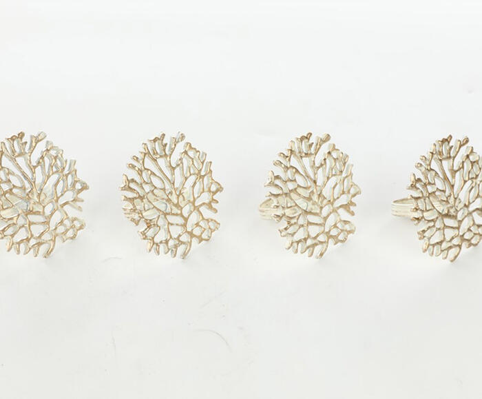 Jogo de An&eacute;is para Guardanapo Naturis Branco e Dourado image number 2