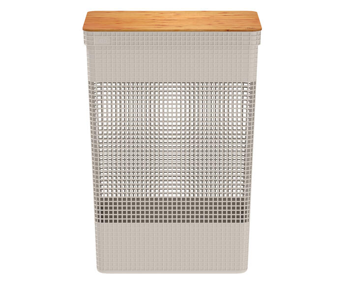 Cesto de Roupas com Tampa em Bambu Grid Creme - image 0