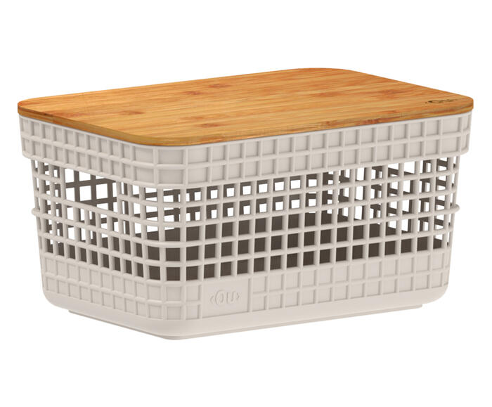 Cesto com Tampa em Bambu Grid Creme - image 1