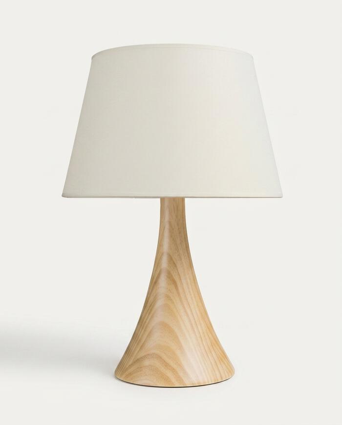Abajur Isa Madeira Natural C&uacute;pula Off White - image 1