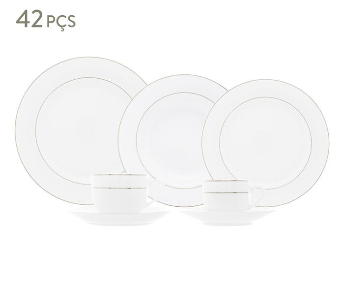 Aparelho de Jantar em Porcelana com Borda Prateada M&ocirc;naco - image 0