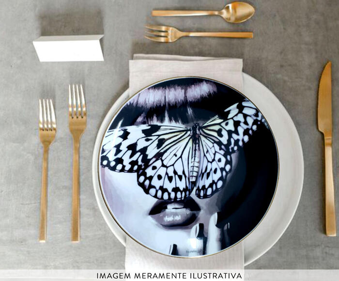 Prato de Porcelana Black Butterfly Woman image number 5