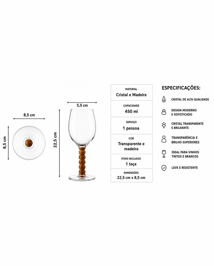 Ta&ccedil;a para Vinho em Cristal com Madeira Mori image number 2