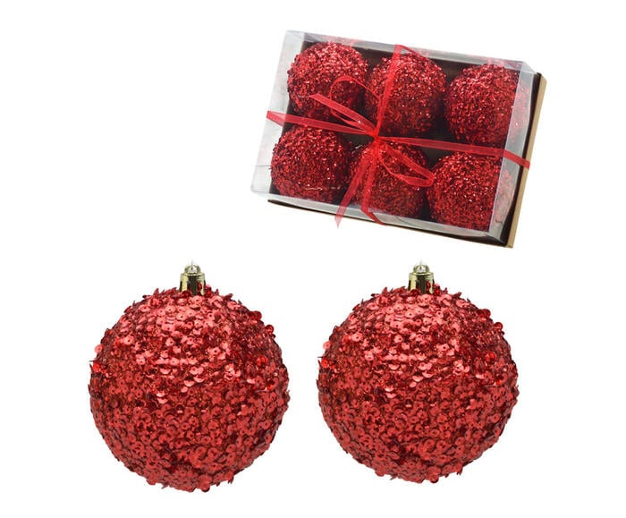 Bolas de Natal Vermelho com Paet&ecirc; - 6 Unidades - image 0