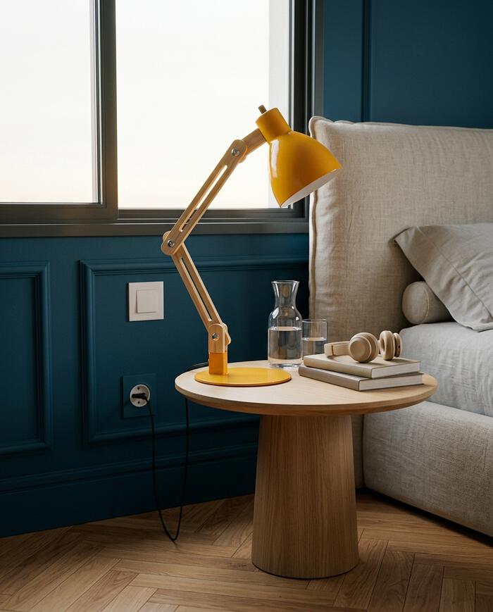 Abajur de Mesa em Madeira Bivolt Amarelo - image 1