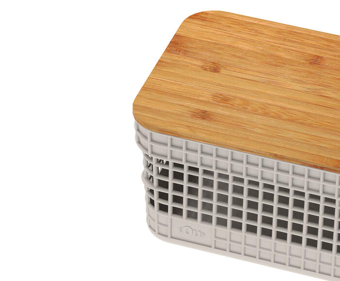 Cesto com Tampa em Bambu Grid Creme image number 3