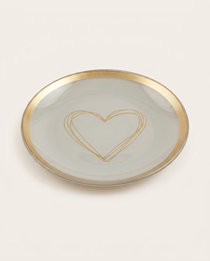Prato Porta-Objeto Heart Branco e Dourado - 13 cm image number 2