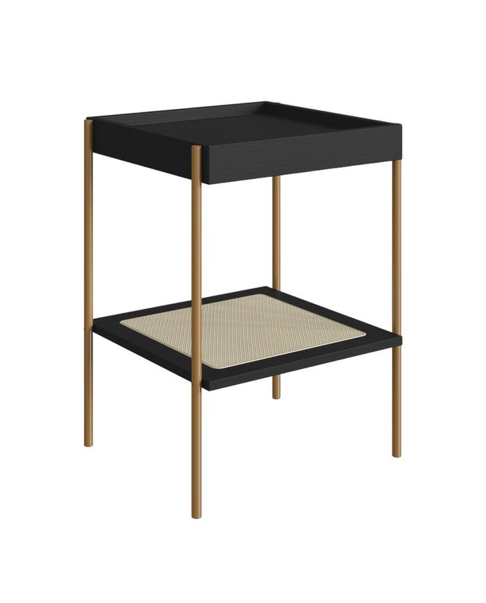 Mesa Lateral Quadrada com Prateleira Tela Oslo Nero e Dourado image number 2