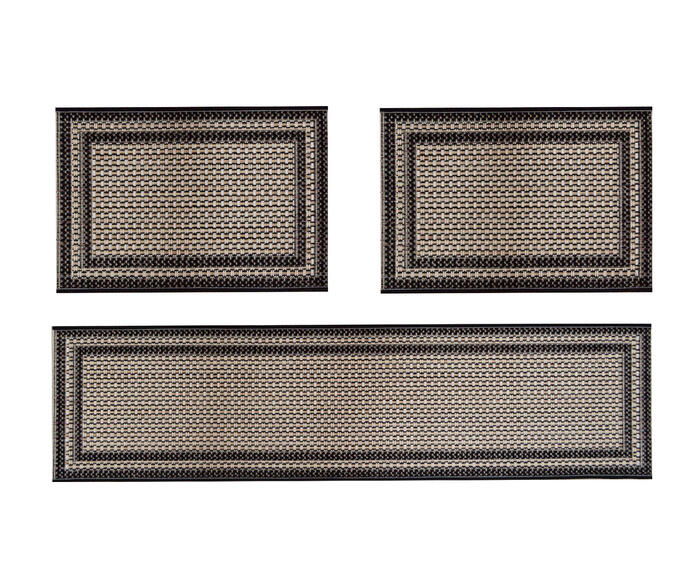 Jogo de Tapetes para Cozinha Look Jacquard Moldura - Bege e Preto image number 0