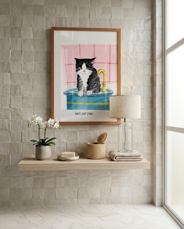 Quadro Wash Your Pawscom Moldura Marrom - image 1