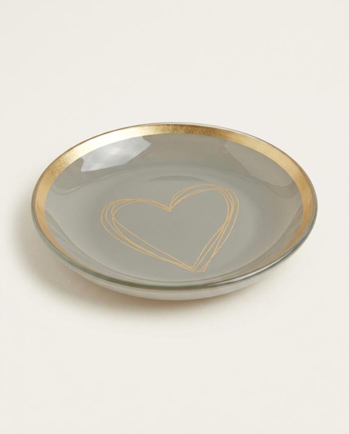 Prato Porta-Objeto Heart Branco e Dourado - 13 cm - image 0