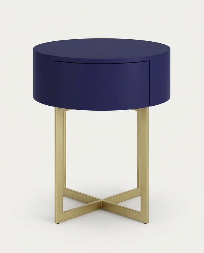 Mesa de Cabeceira Redonda Pecci Azul e Dourado image number 4