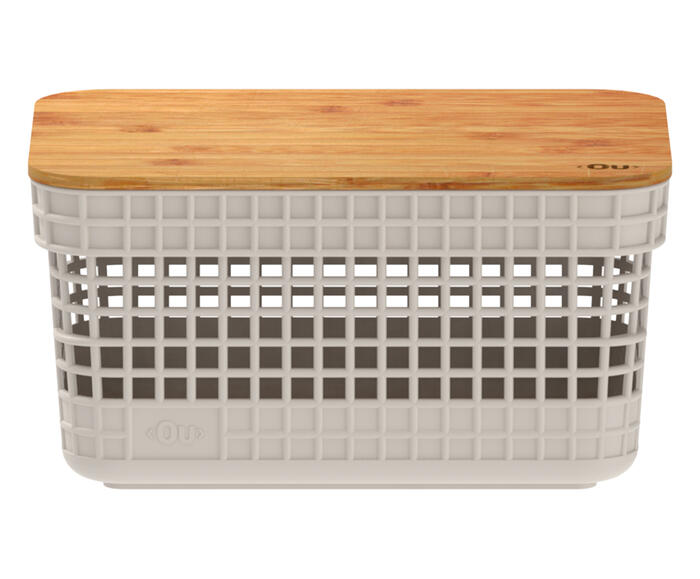 Cesto com Tampa em Bambu Grid Creme - image 0