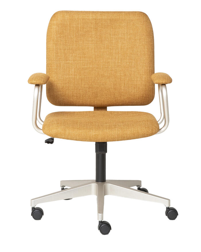 Cadeira Office Chicago em Tecido Mostarda com P&eacute;s Ouro Branco - image 1