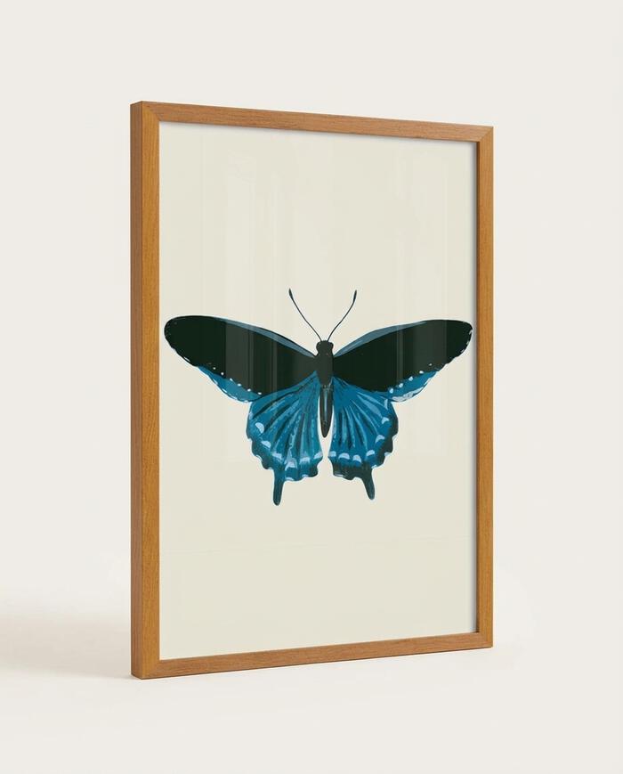Quadro Borboleta Azul com Moldura em Madeira - image 0