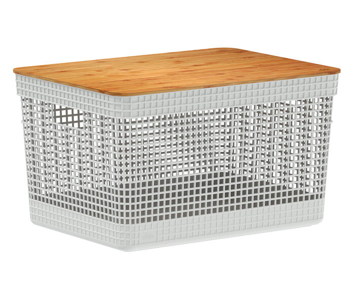 Cesto com Tampa em Bambu Grid I Branco - image 1
