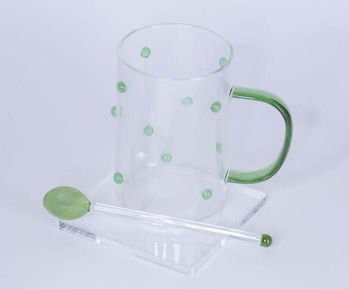 Caneca Verde com Colher e Pires - image 1