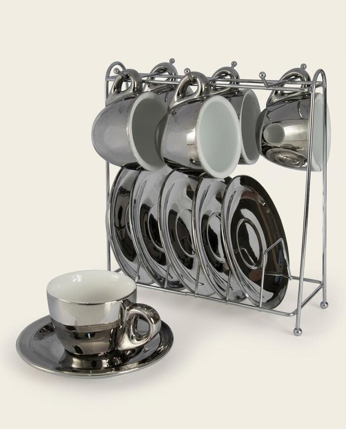 Jogo de X&iacute;caras para Caf&eacute; com Pires em Porcelana Izabele Prateada - image 0