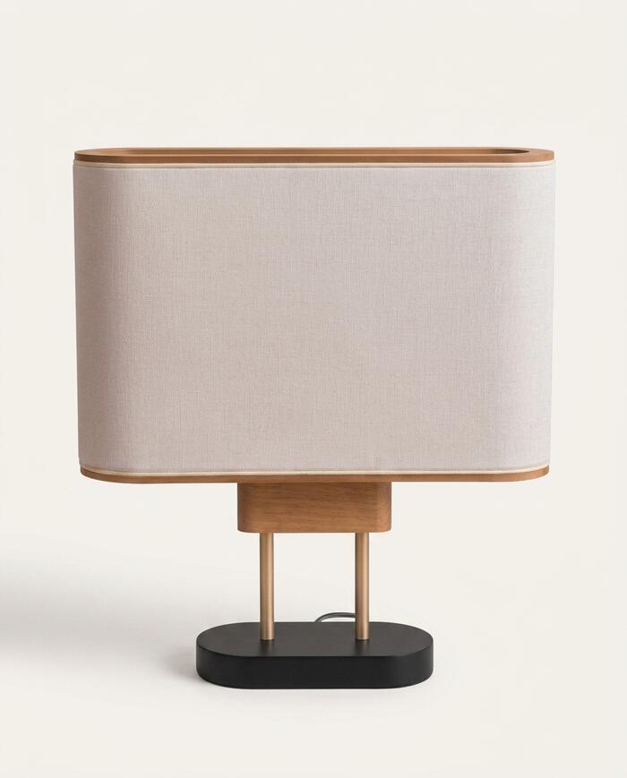 Abajur Duo Dourado C&uacute;pula Linho Cru - image 0