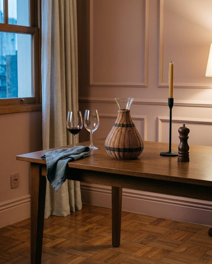 Decanter de Vinho em Vidro e Ratan Sally - Transparente e Marrom - image 1