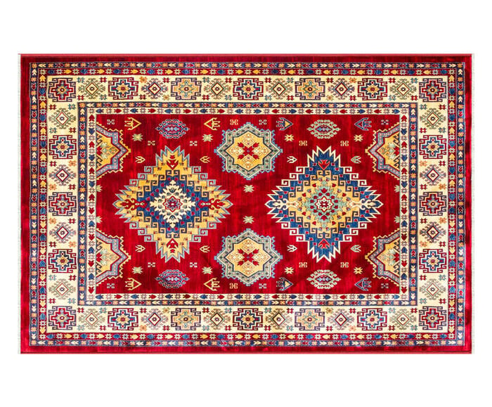 Tapete Turco Kasakh Mira - Vermelho, Creme e Azul - image 0