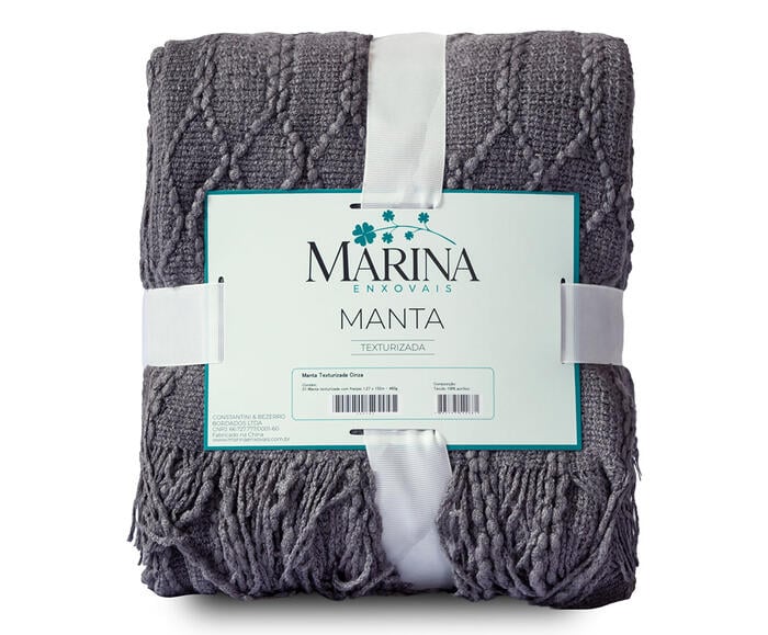Manta Tricot Texturizada com Franjas Cinza image number 4