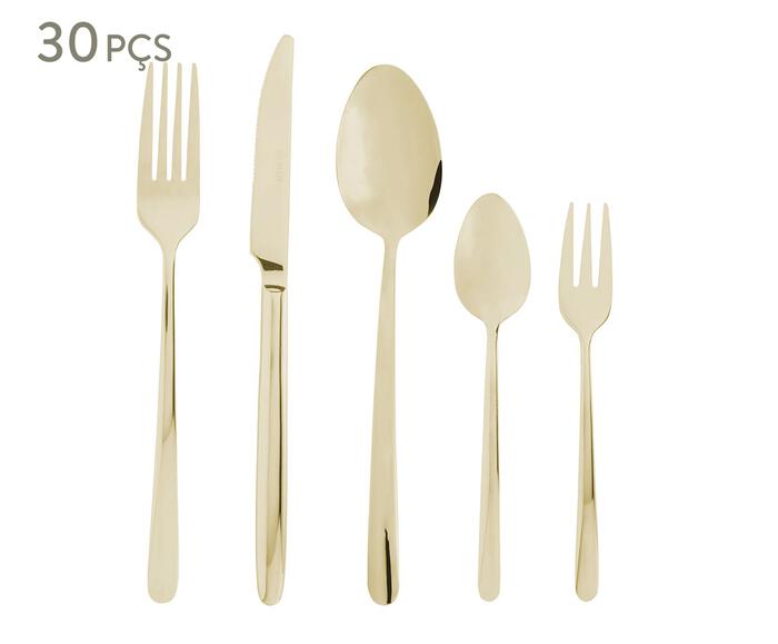 Faqueiro Viena com Caixa Litografada em A&ccedil;o Inox Dourado l - image 0