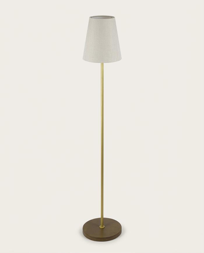 Lumin&aacute;ria Imbuia com Haste Dourada e C&uacute;pula Cone R&uacute;stico Bivolt - image 1