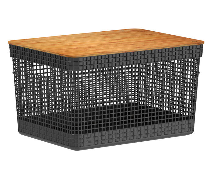 Cesto com Tampa em Bambu Grid Preto - image 1