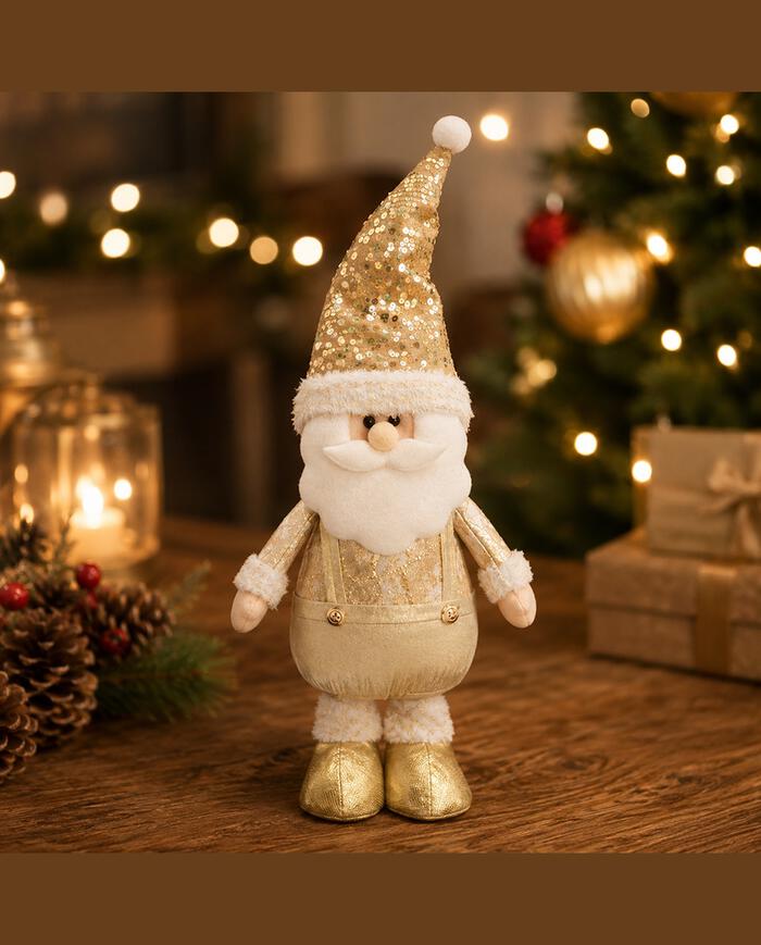 Papai Noel Decorativo em P&eacute; Suspens&oacute;rio Dourado image number 1
