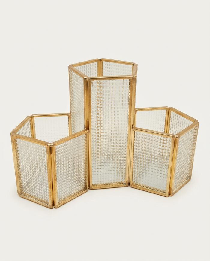 Organizador de Objetos em Vidro Sallie - Dourado - image 0