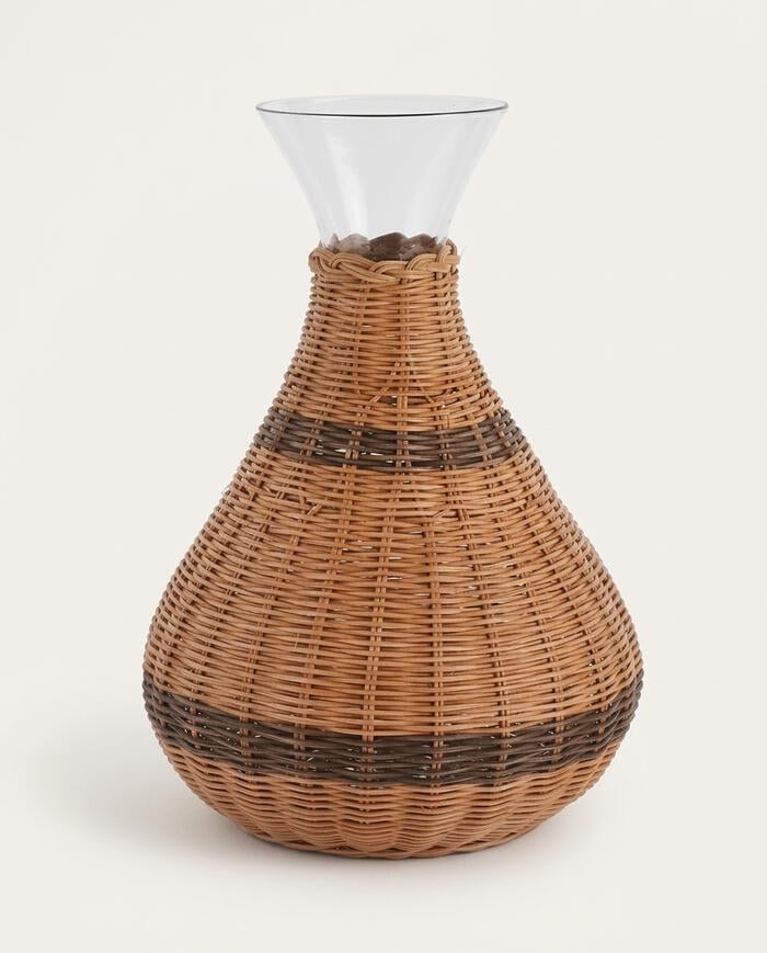 Decanter de Vinho em Vidro e Ratan Sally - Transparente e Marrom image number 4