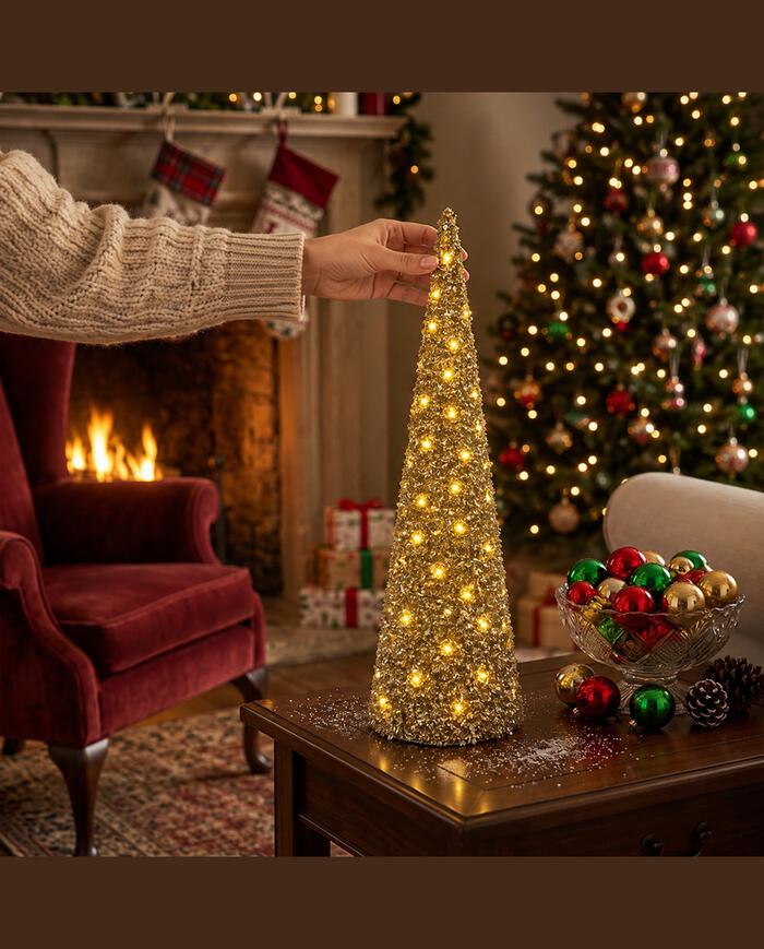&Aacute;rvore de Natal Cone Com Luz Dourada image number 2