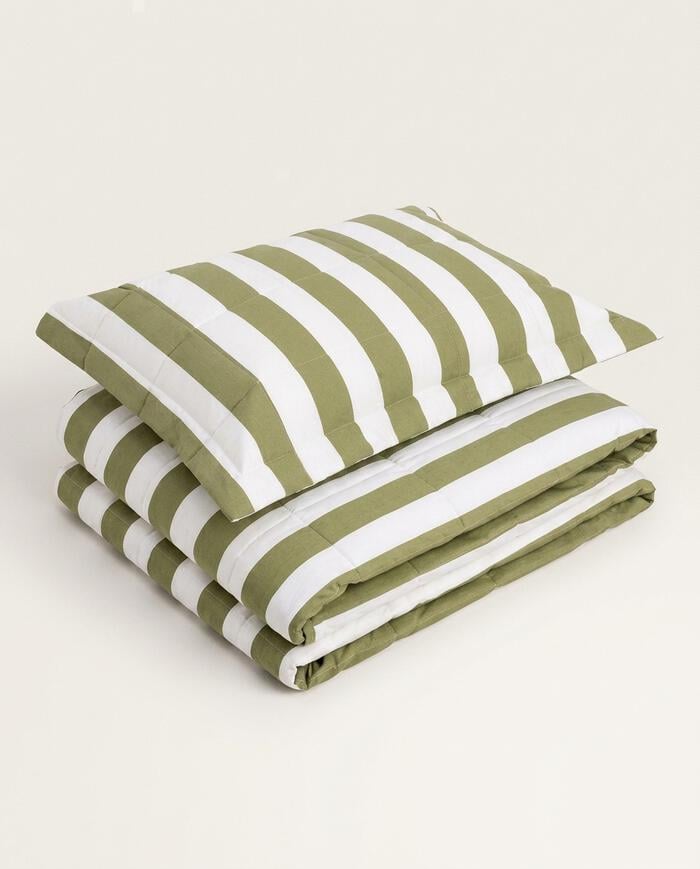 Jogo de Cobre-Leito Listras Bold Verde Oliveira 200 Fios - image 1