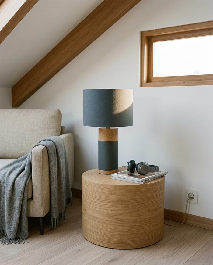 Abajur de Mesa com Base em Cimento Bivolt Cinza - image 1