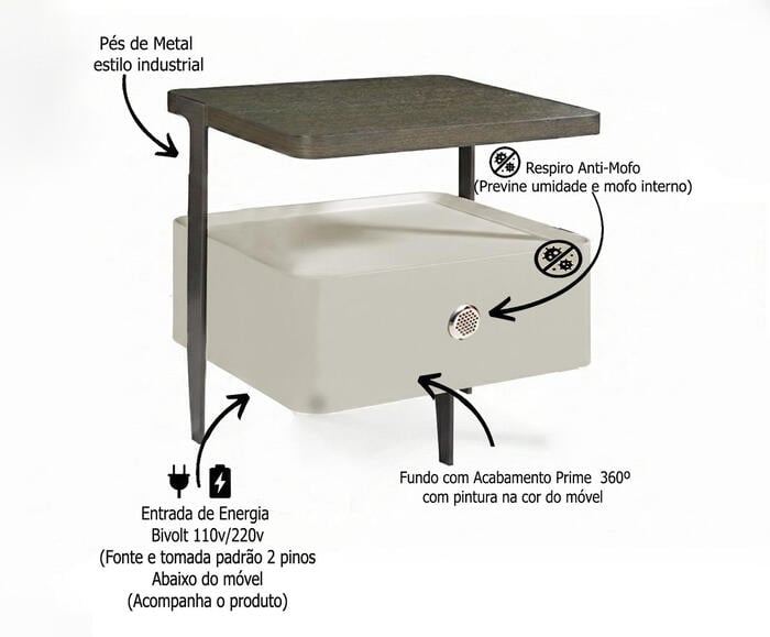 Mesa de Cabeceira Inteligente Smart Clean Vainilla image number 2