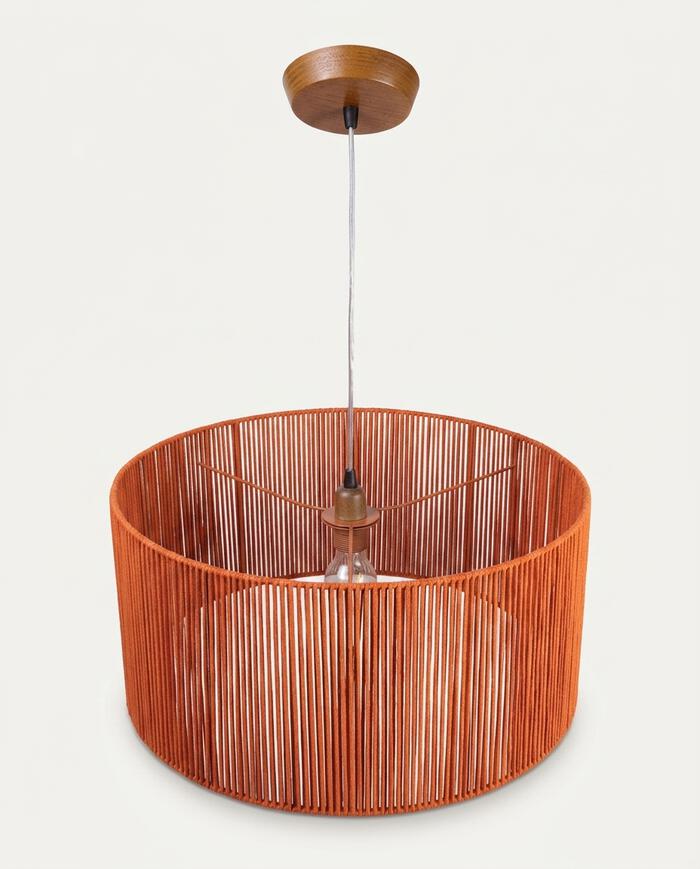 Pendente Imbuia com C&uacute;pula Cil&iacute;ndrica Corda N&aacute;utica Terracota Bivolt image number 1