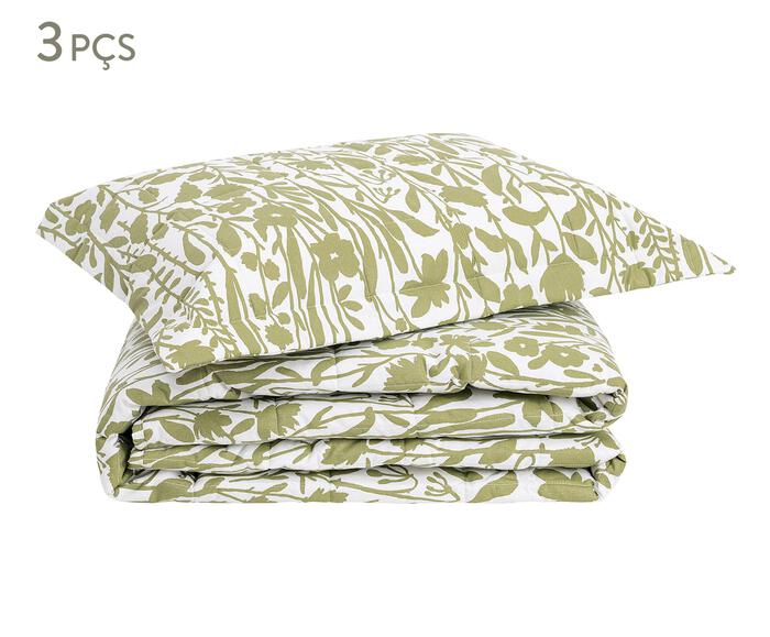 Jogo de Cobre-Leito Floral Artsy Verde Oliveira 200 Fios - image 0