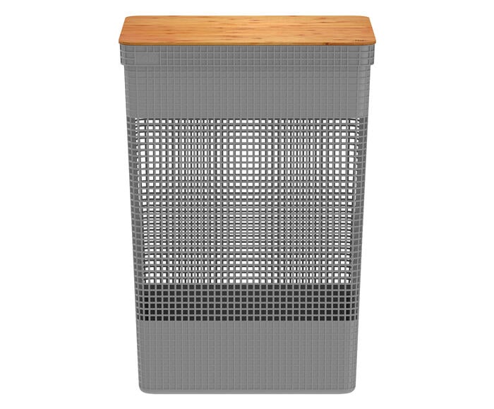 Cesto de Roupas com Tampa em Bambu Grid Cinza - image 0
