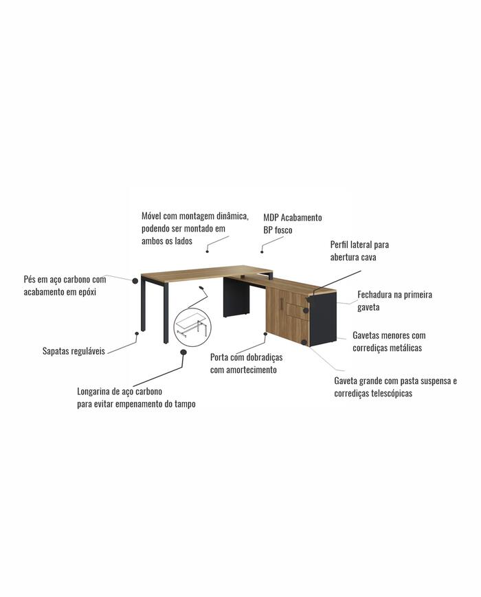 Conjunto Mesa Escrit&oacute;rio e Balc&atilde;o - Preto image number 5