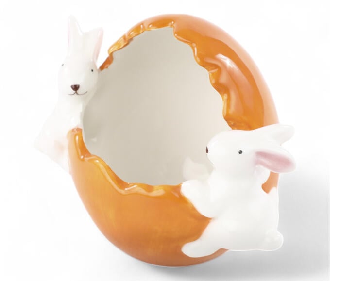 Pote Decorativo com Coelho Laranja e Branco - image 1