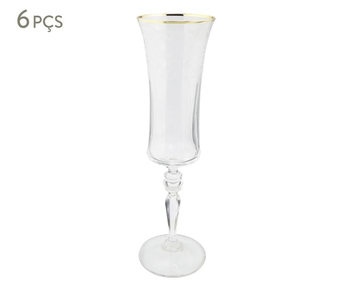 Jogo de Ta&ccedil;as para Champanhe em Cristal Grace Pantografada Gold Rim - image 0