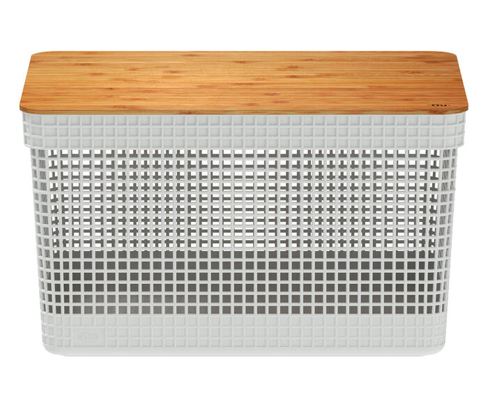 Cesto com Tampa em Bambu Grid I Branco - image 0