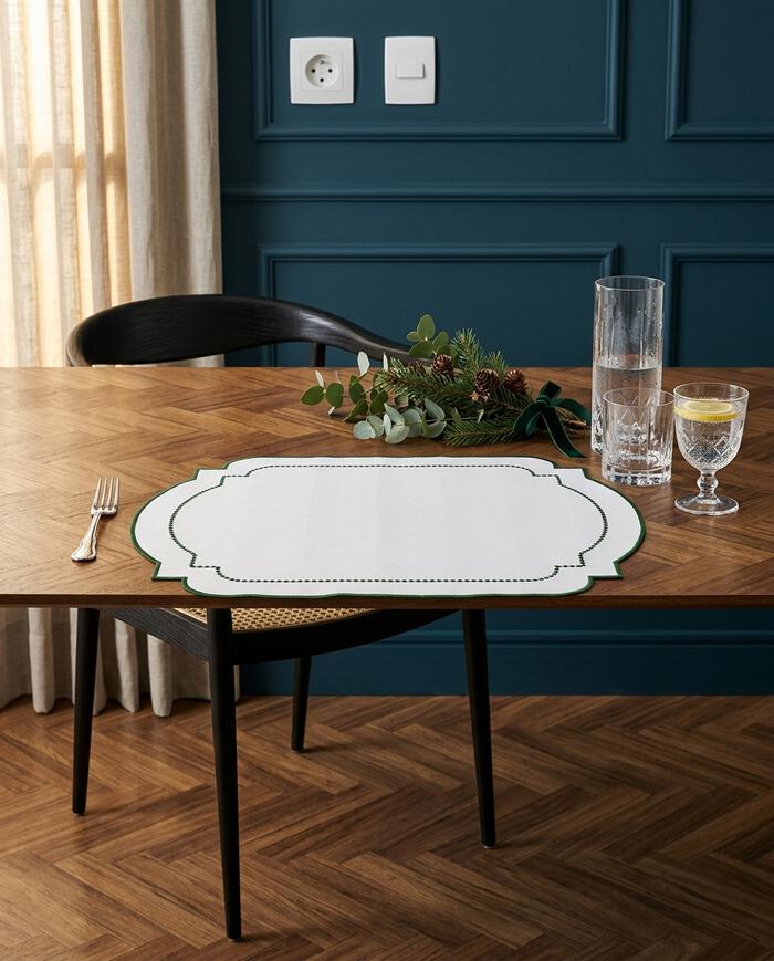 Lugar Americano em Nylon com Bordado Leaf - Branco - image 1