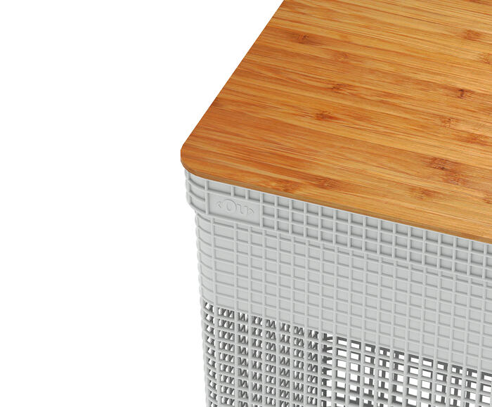 Cesto de Roupas com Tampa em Bambu Grid Branco image number 3