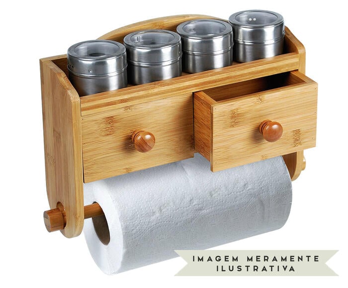 Jogo de Porta-Condimentos E Suporte para Papel em Inox E Bambu Domenico - image 1