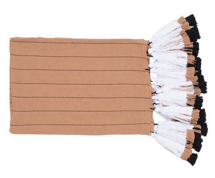 Manta para Sof&aacute; com Tassel Tri Tribo - Bege e Branca - image 0