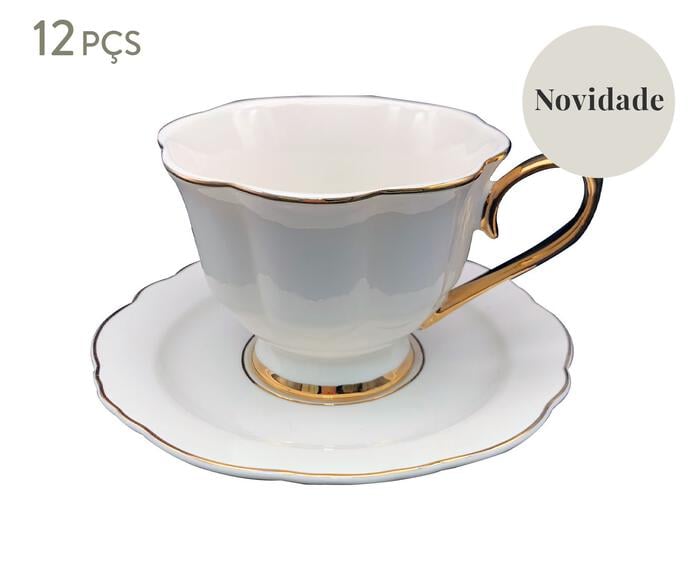 Jogo de Ch&aacute; Branco com Borda Dourada Yera - image 0