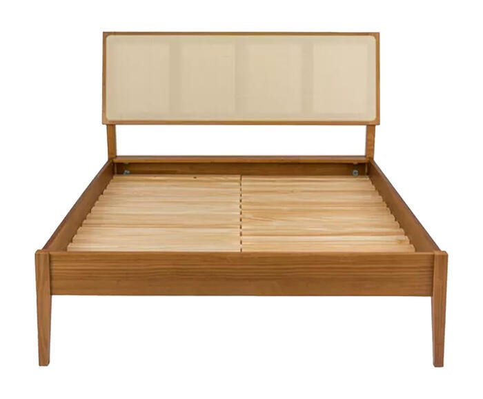 Cama de Madeira Viena com Cabeceira de Palha Natural Mel - image 0