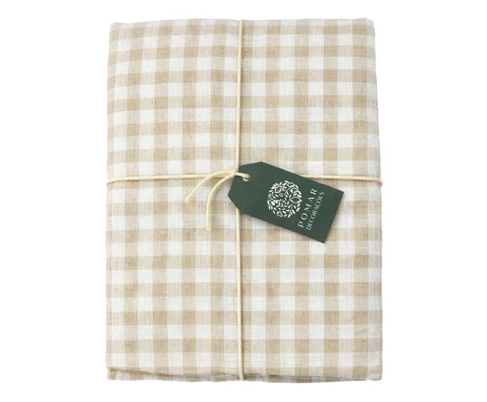 Toalha de Mesa Redonda  Vichy Bege e Off White Pequena image number 0